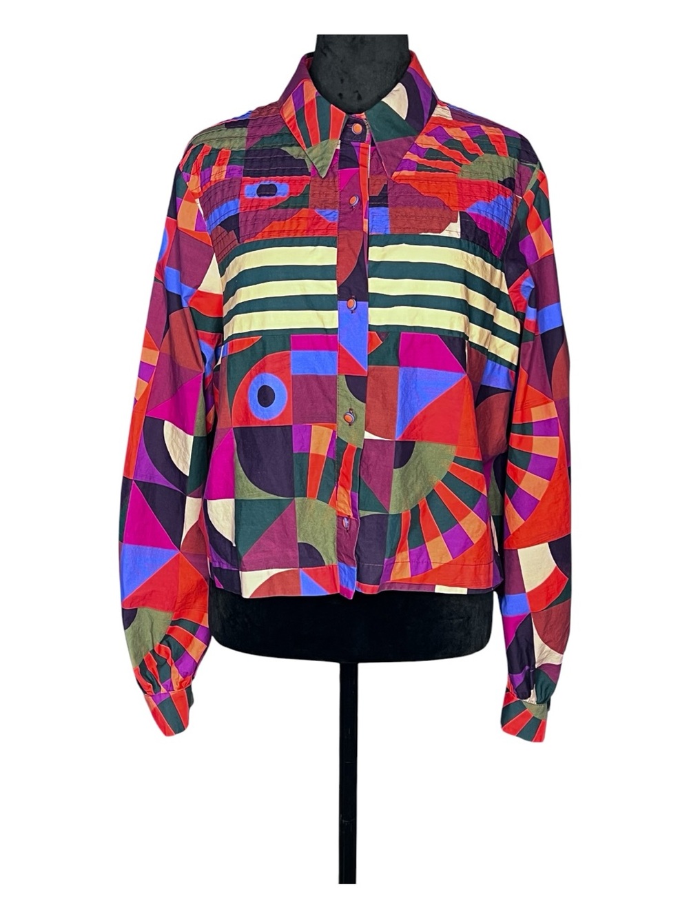 FARM RIO Tropical Geometric Multicolor Print Crop Style Shacket L
